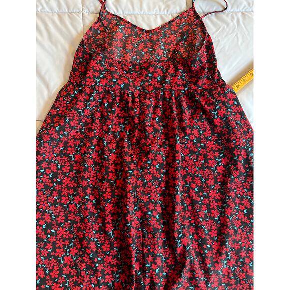 SHEIN red and black floral‎ summer mini zip up dress size M 6 - Picture 6 of 6